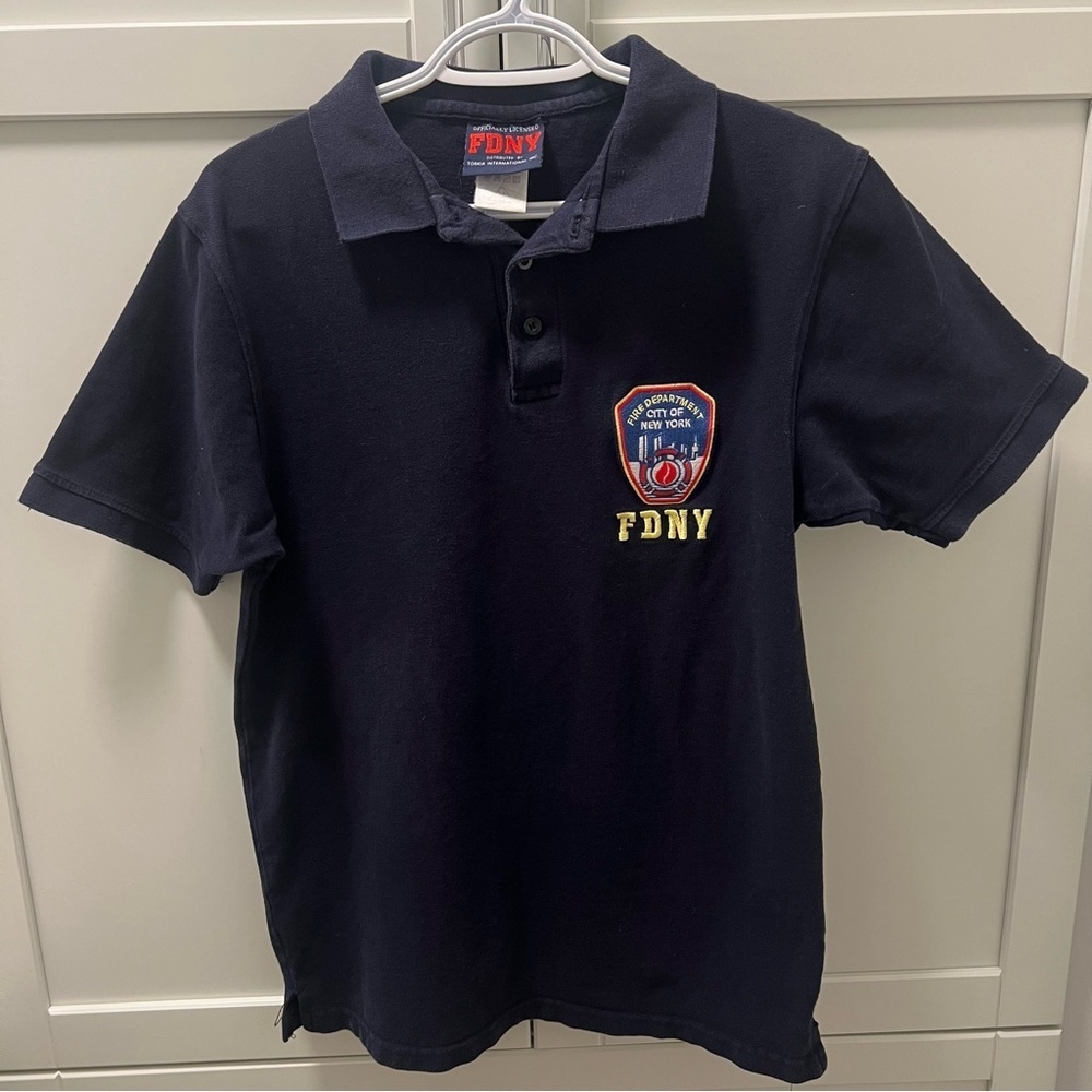 FDNY Official VINTAGE New York City Fire Department Navy Polo Shirt SZ M